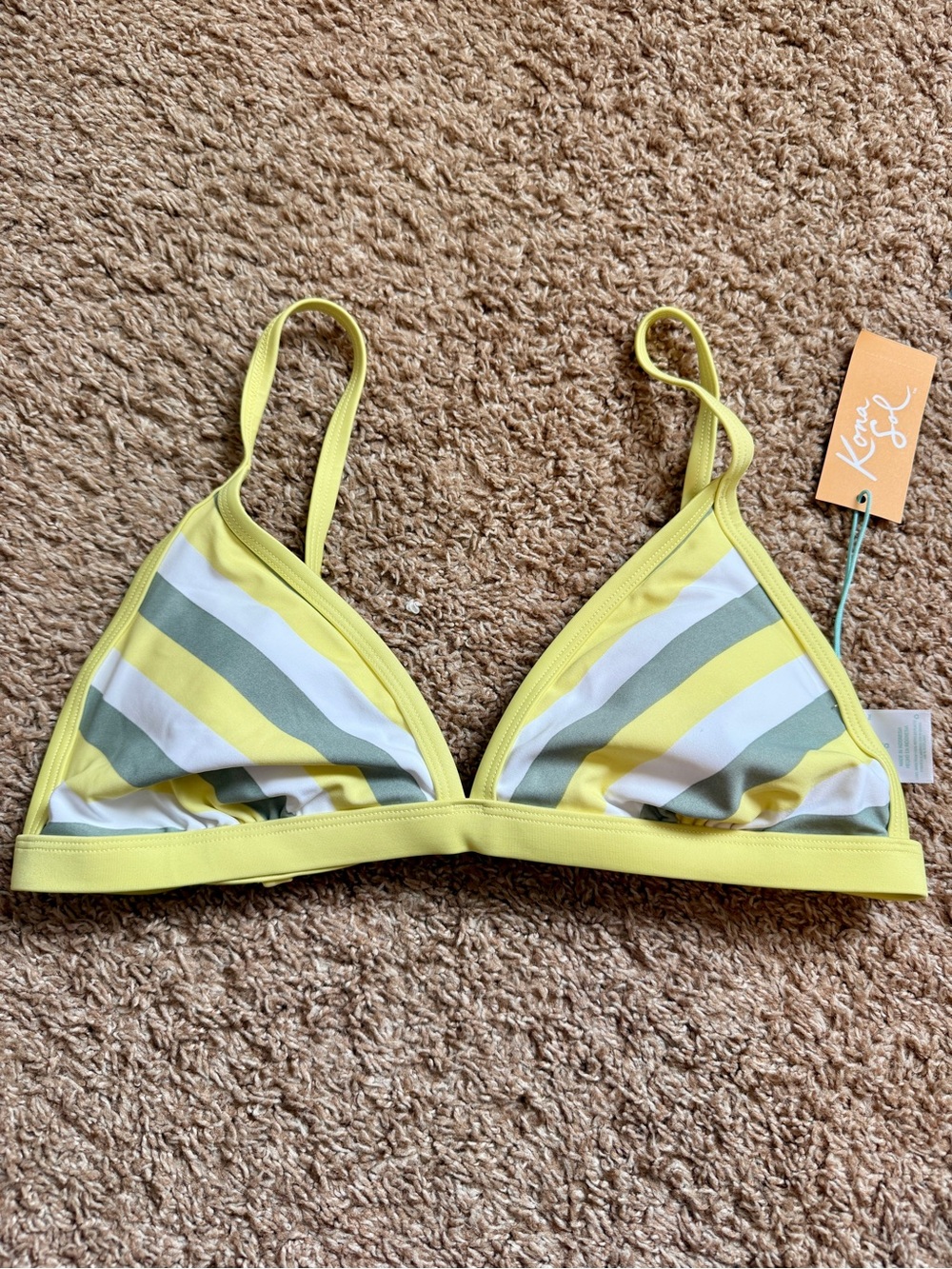 Kona Sol Triangle Bikini Top Yellow Stripes 2 piece swim